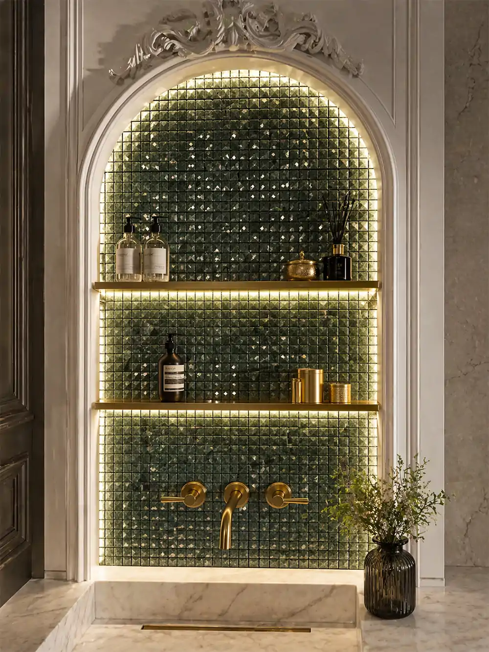 Marble Diamond Cut Mosaics Tiles White Green Feature Wall Splashback Square 178 S 2 Interiordesign  2